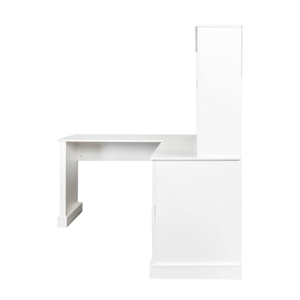 L Shaped Desk with Hutch, Drawer & Shelves, White I66058