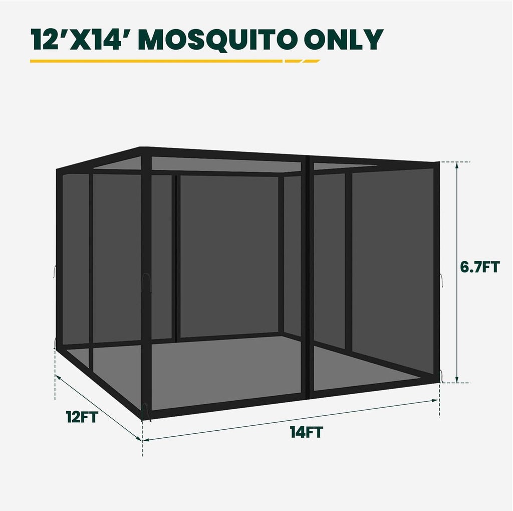 12' x 14' 4-Panel Gazebo Mosquito Netting with Zippers, Black B84928