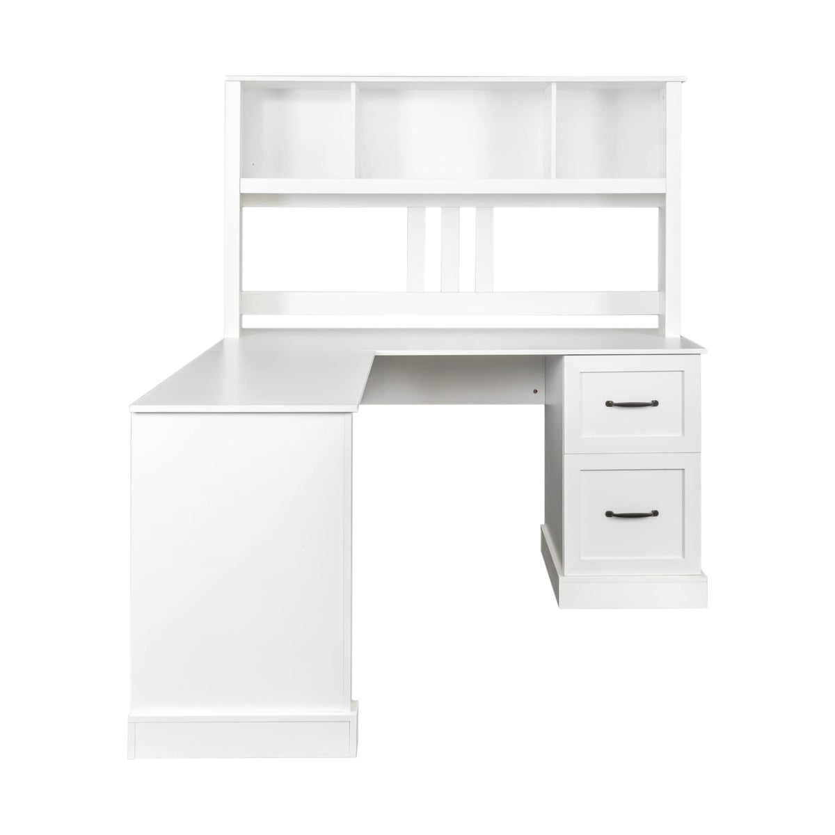 L Shaped Desk with Hutch, Drawer & Shelves, White I66058