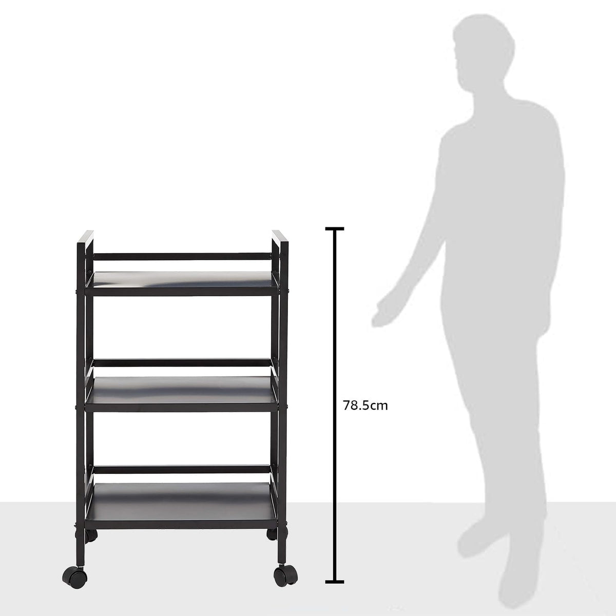 3-Tier Black Metal Rolling Utility Cart D812