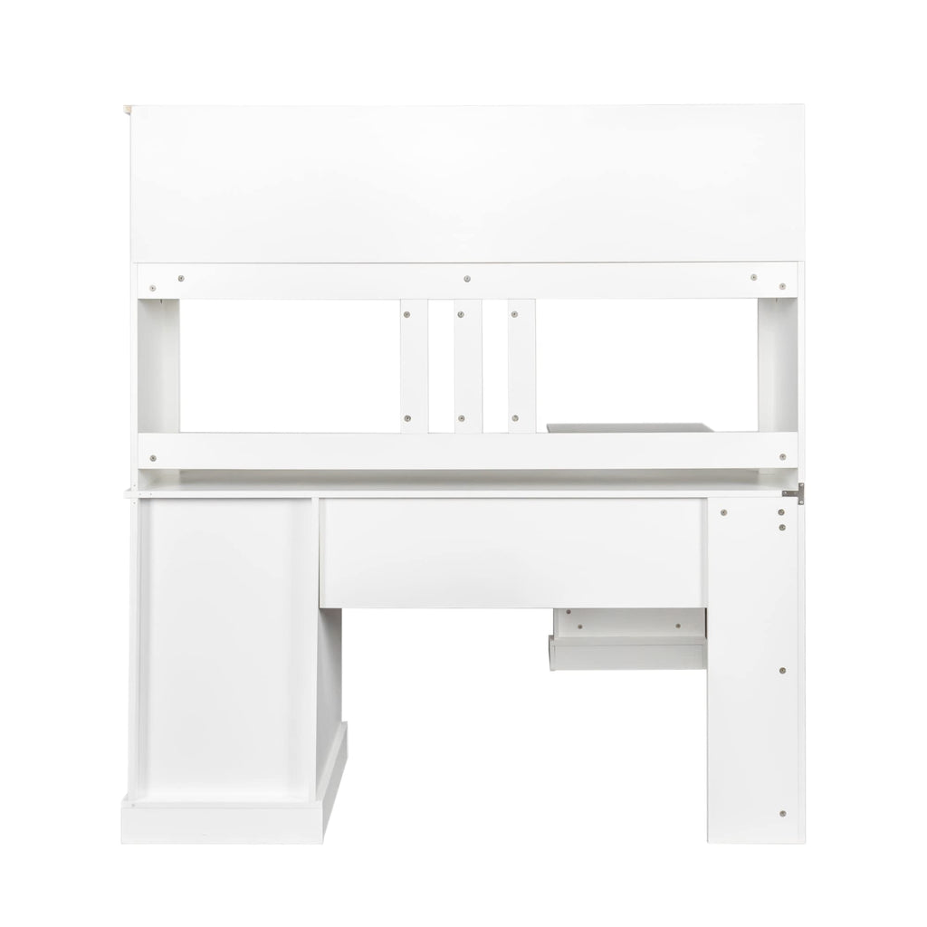 L Shaped Desk with Hutch, Drawer & Shelves, White I66058