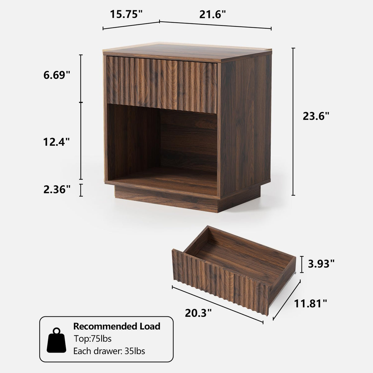 22" Fluted Nightstand Set of 2 M6900