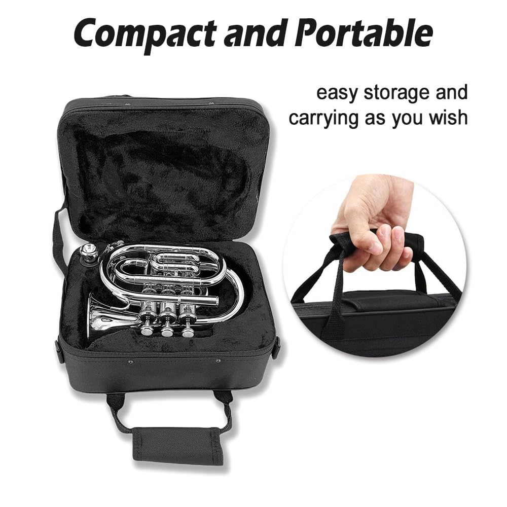 Pocket Trumpet Mini Brass Instrument with 7C Mouthpiece & Case S73066