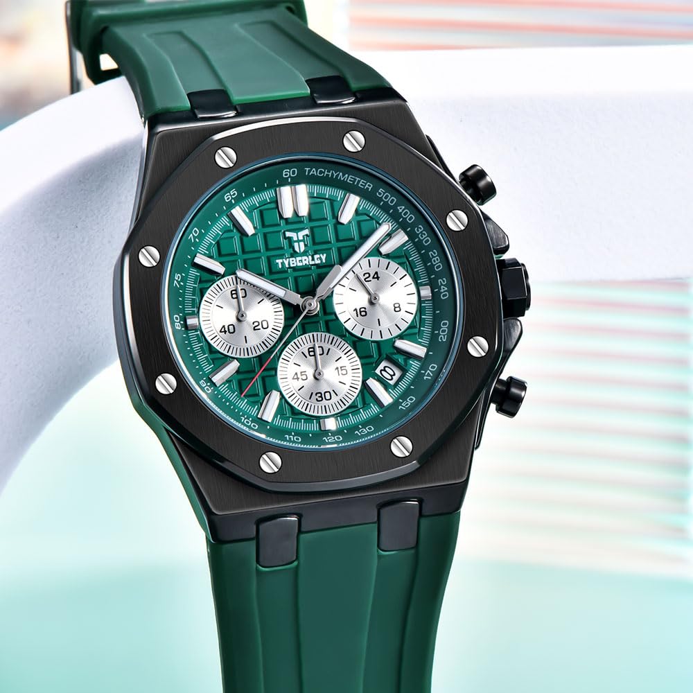 Men's Quartz Chronograph Watch 41MM Waterproof Rubber Strap Luminous G720307