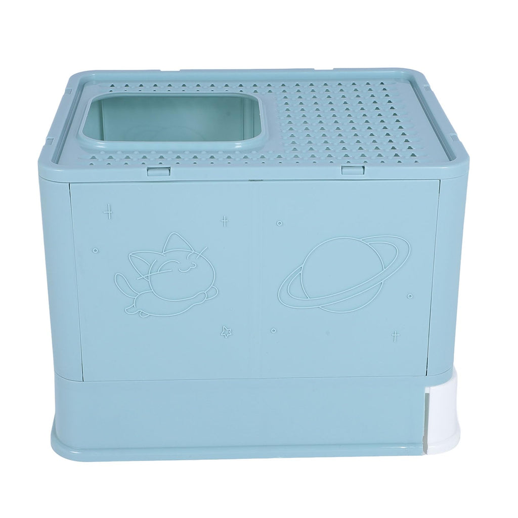 Enclosed Cat Litter Box Top Entry Foldable with Lid Blue A54192