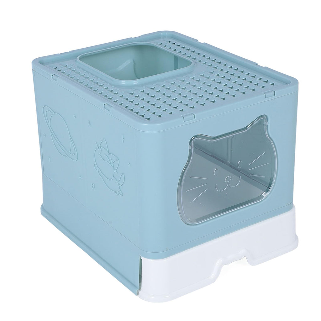 Enclosed Cat Litter Box Top Entry Foldable with Lid Blue A54192