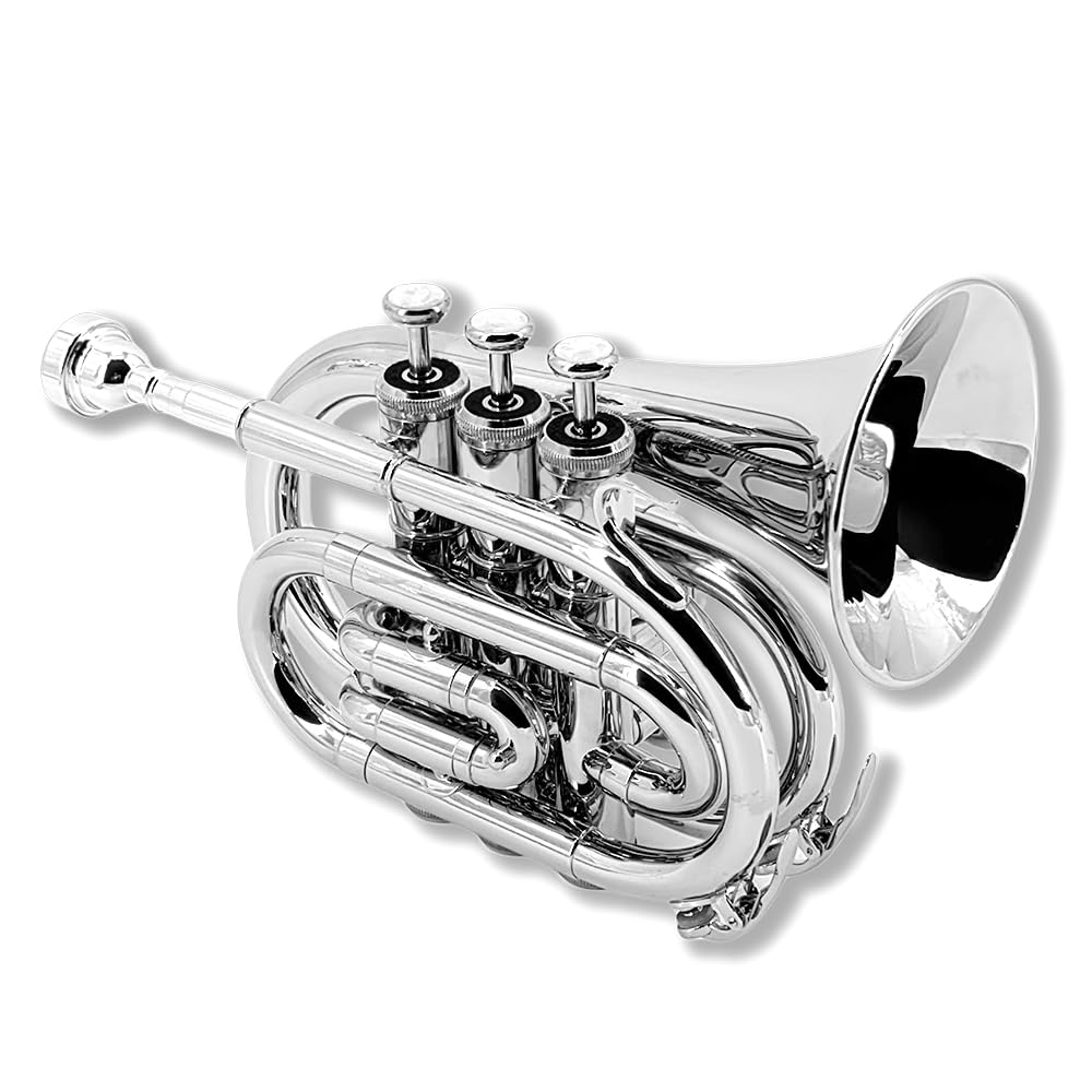 Pocket Trumpet Mini Brass Instrument with 7C Mouthpiece & Case S73066