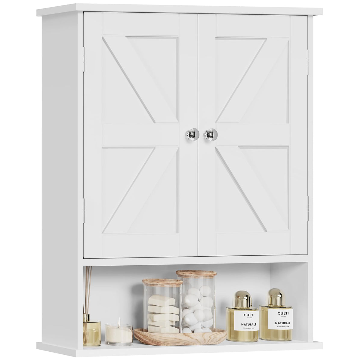White Over The Toilet Bathroom Wall Cabinet with Adjustable Shelf I251372