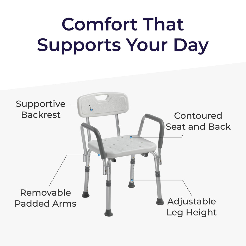 White Shower Chair with Back and Padded Arms T21805