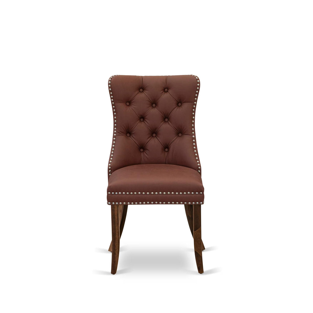 9 Piece Mid-Century Dining Table Set with 8 Burgundy Polyester Chairs B751040