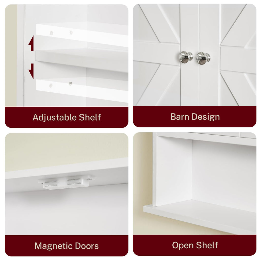 White Over The Toilet Bathroom Wall Cabinet with Adjustable Shelf I251372