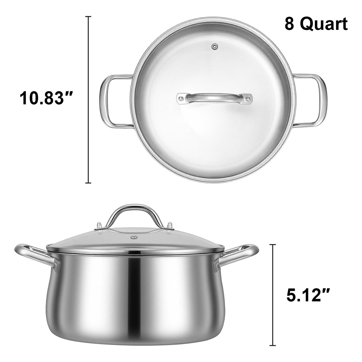 8QT Tri-Ply Stainless Steel Stock Pot with Lid L128629