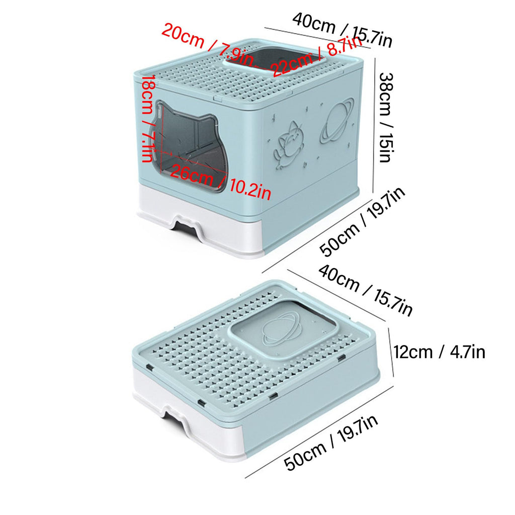 Enclosed Cat Litter Box Top Entry Foldable with Lid Blue A54192