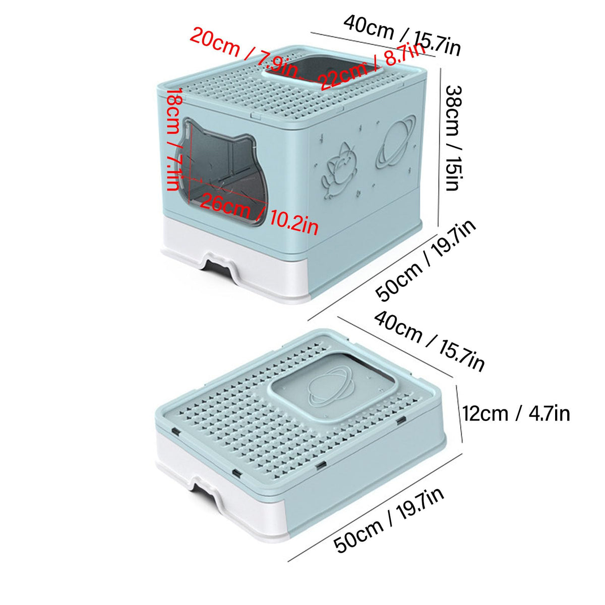 Enclosed Cat Litter Box Top Entry Foldable with Lid Blue A54192