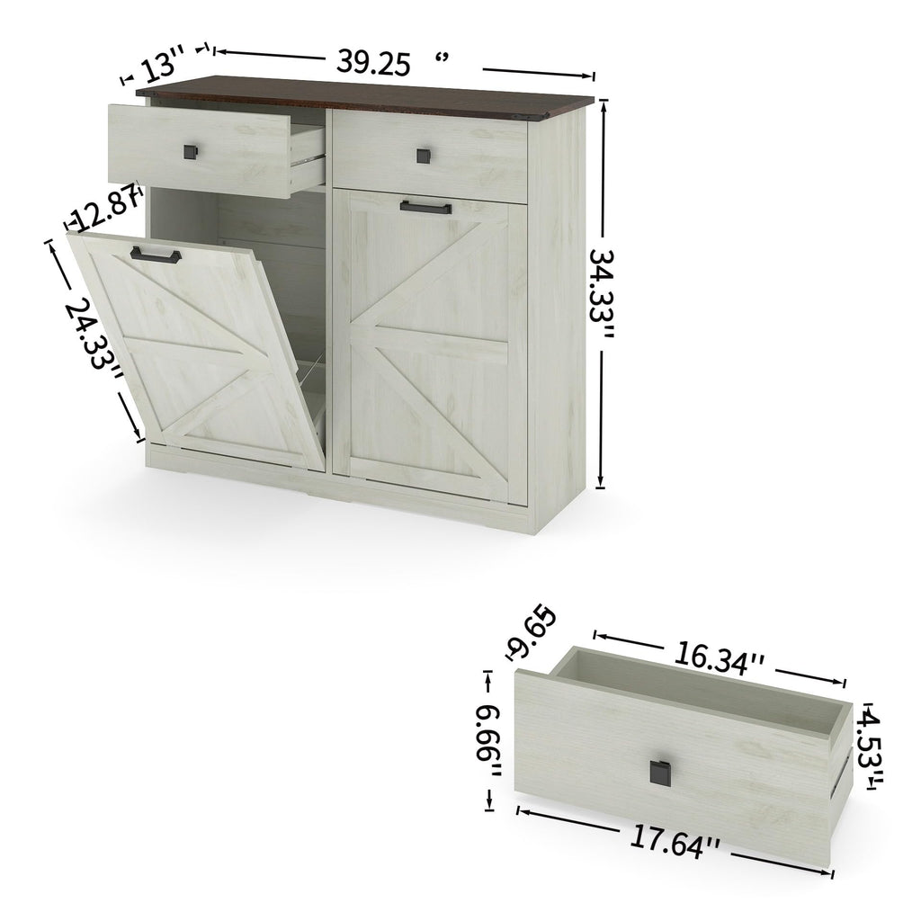 White Double 10 Gallon Tilt Out Trash Can Cabinet I52239