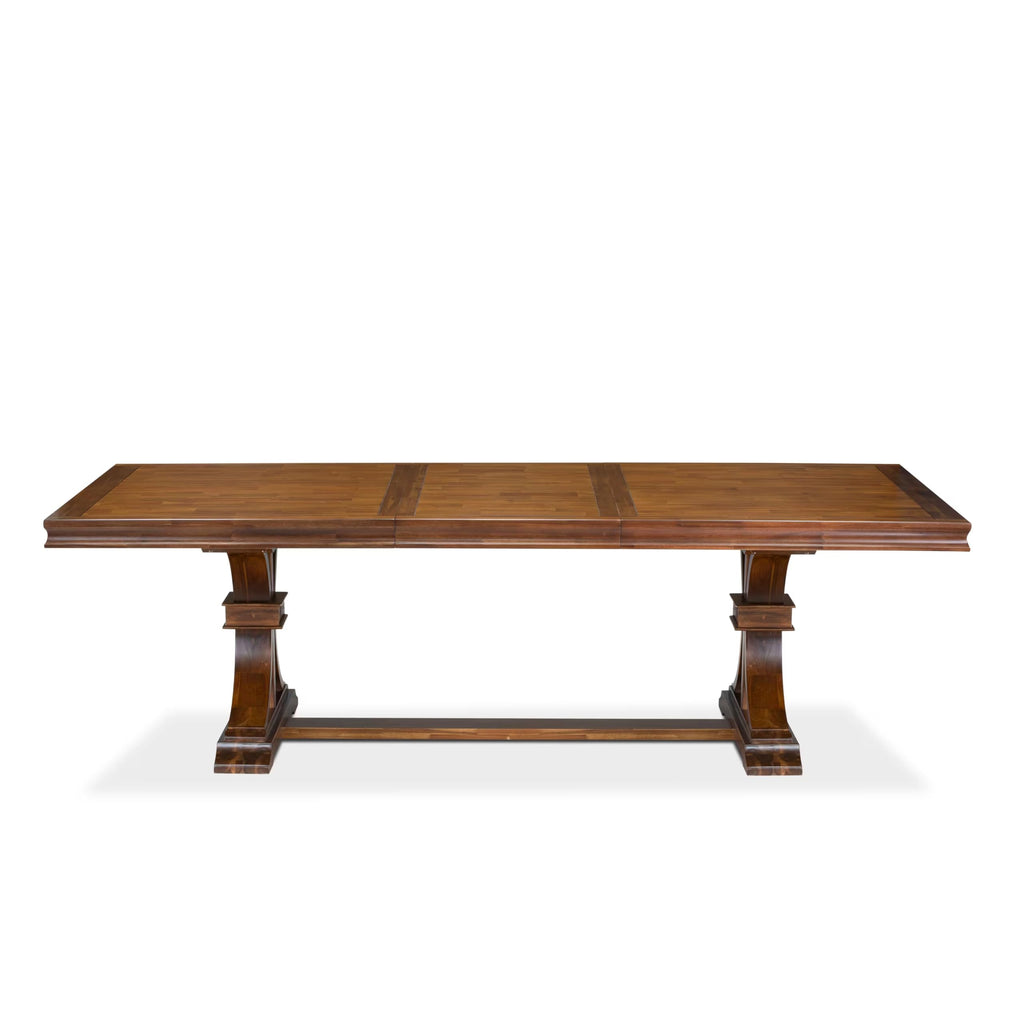 9 Piece Mid-Century Dining Table Set with 8 Burgundy Polyester Chairs B751040