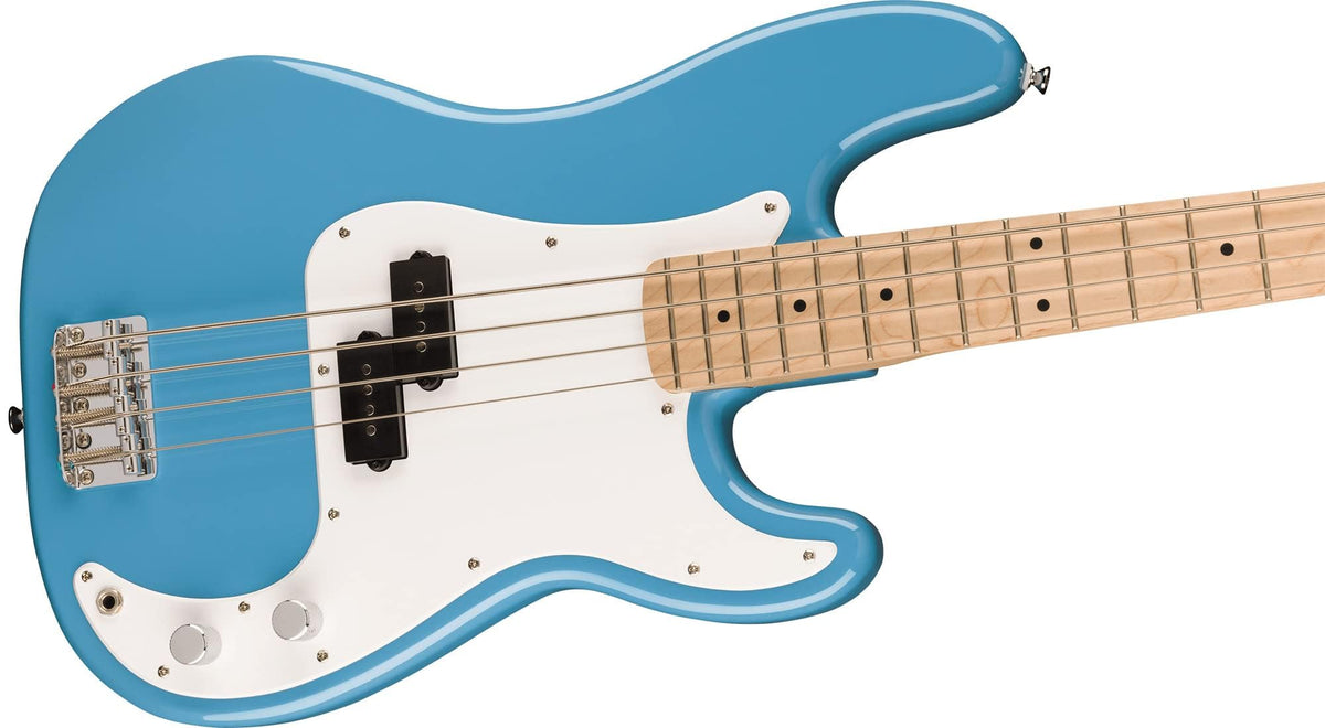 California Blue Precision Bass Guitar Bundle with Headphone Amp, Cable, Tuner, Strap Y596