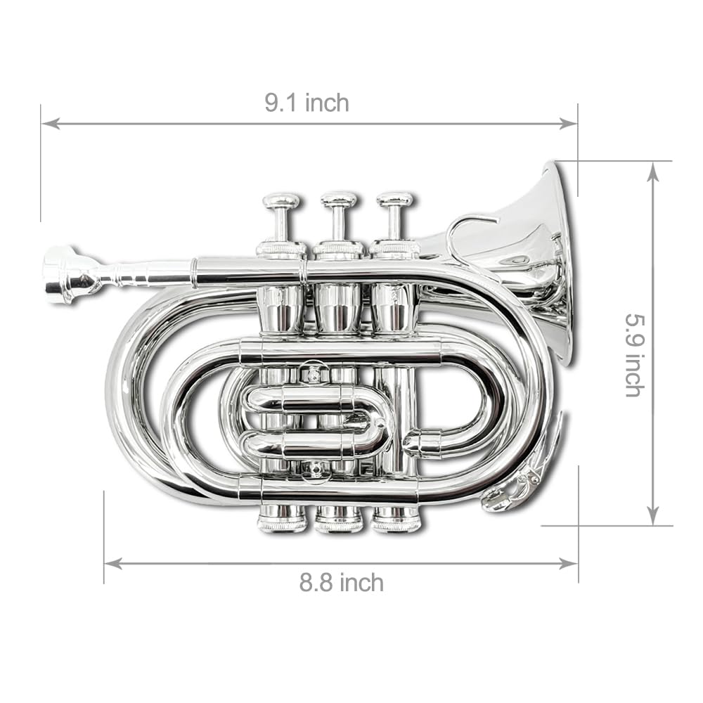 Pocket Trumpet Mini Brass Instrument with 7C Mouthpiece & Case S73066
