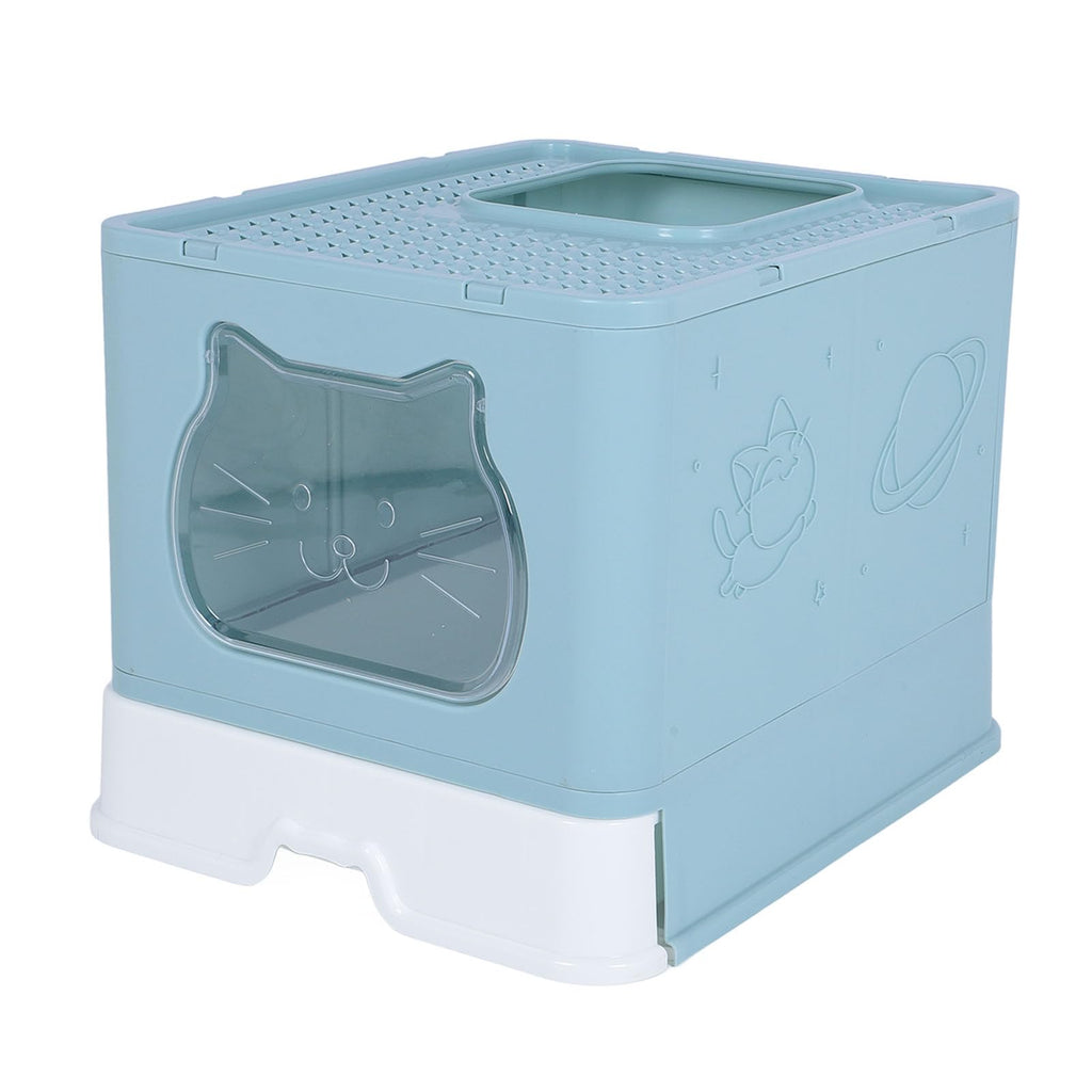 Enclosed Cat Litter Box Top Entry Foldable with Lid Blue A54192