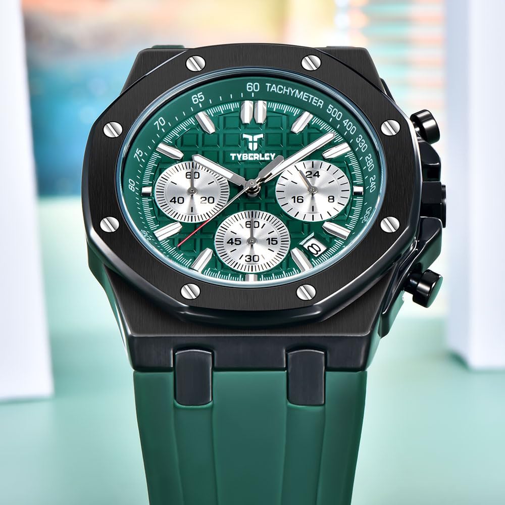 Men's Quartz Chronograph Watch 41MM Waterproof Rubber Strap Luminous G720307