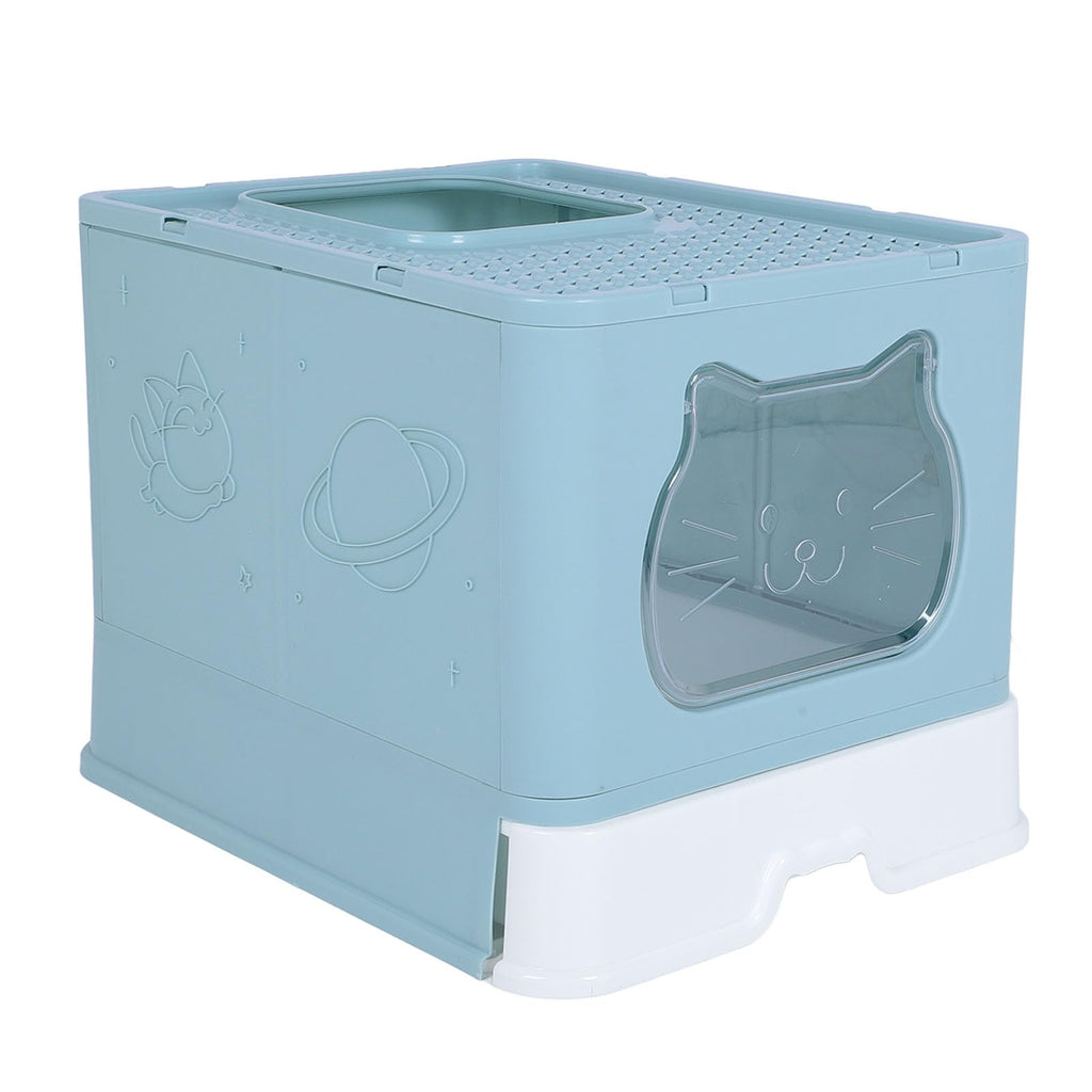 Enclosed Cat Litter Box Top Entry Foldable with Lid Blue A54192