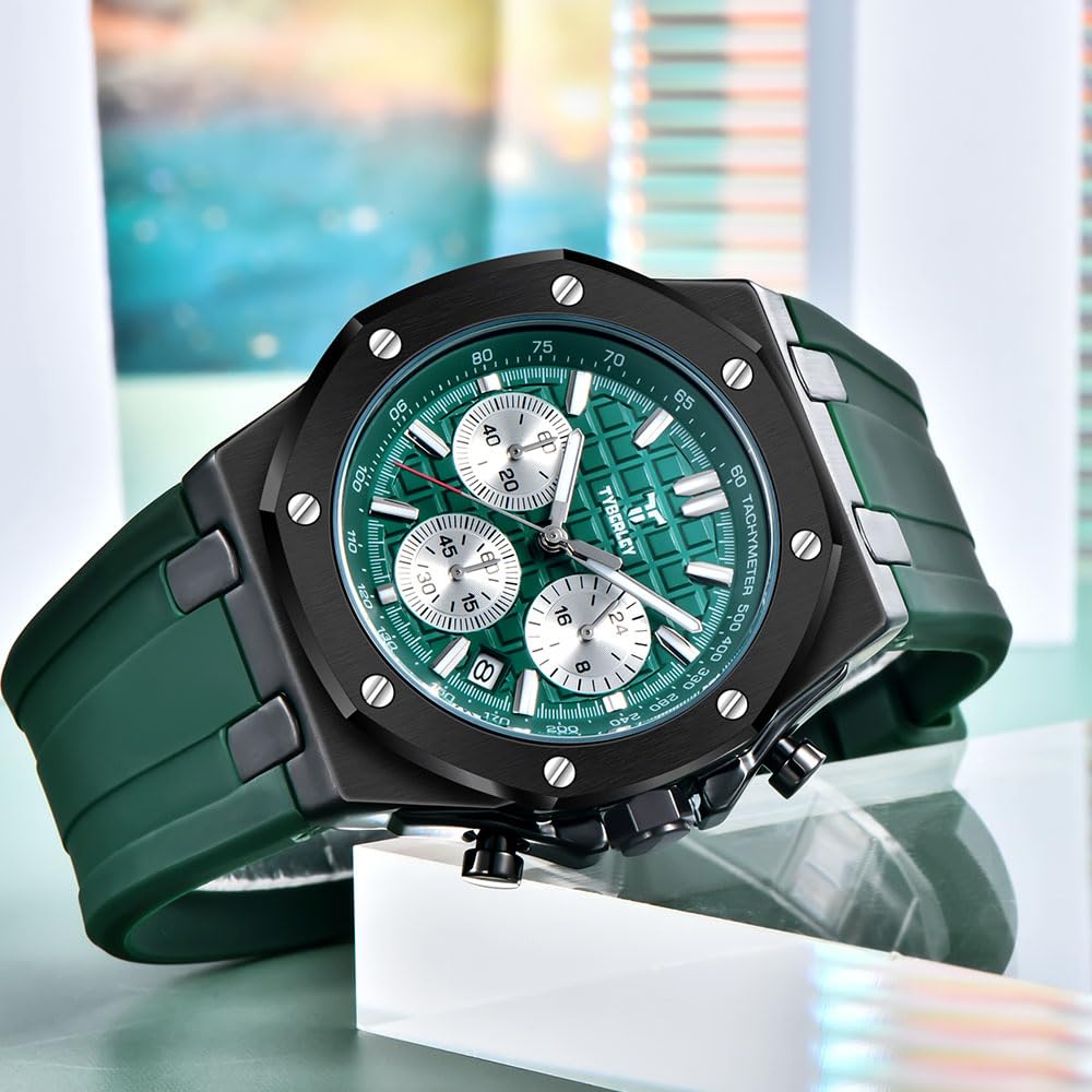 Men's Quartz Chronograph Watch 41MM Waterproof Rubber Strap Luminous G720307