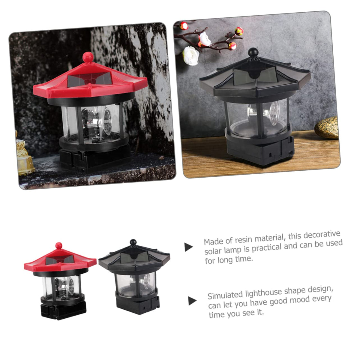 Solar Lighthouse Rotating Lamp Resin Garden Decorative Lights H475856