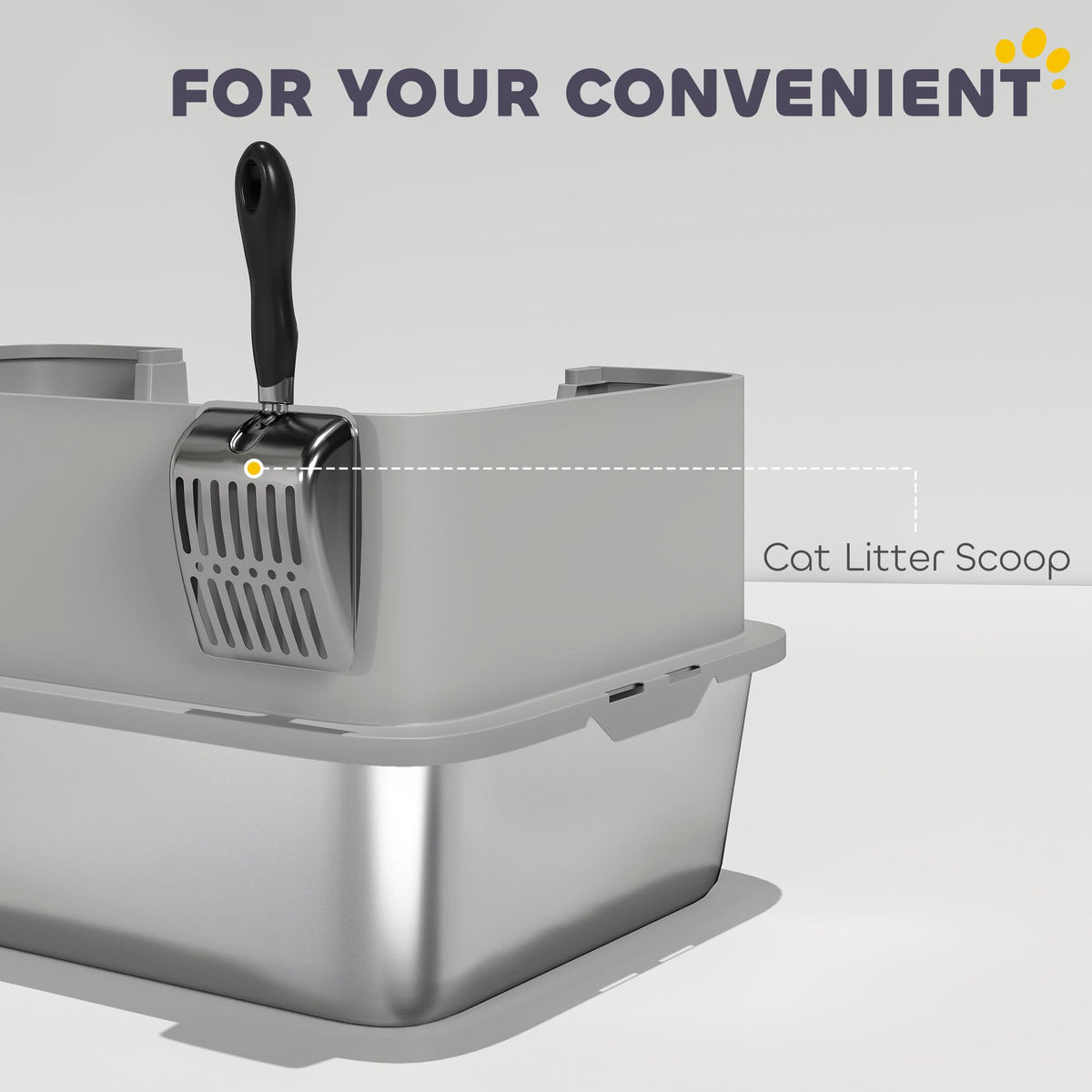 Stainless Steel Extra Large High Sided Litter Box with Scoop A899