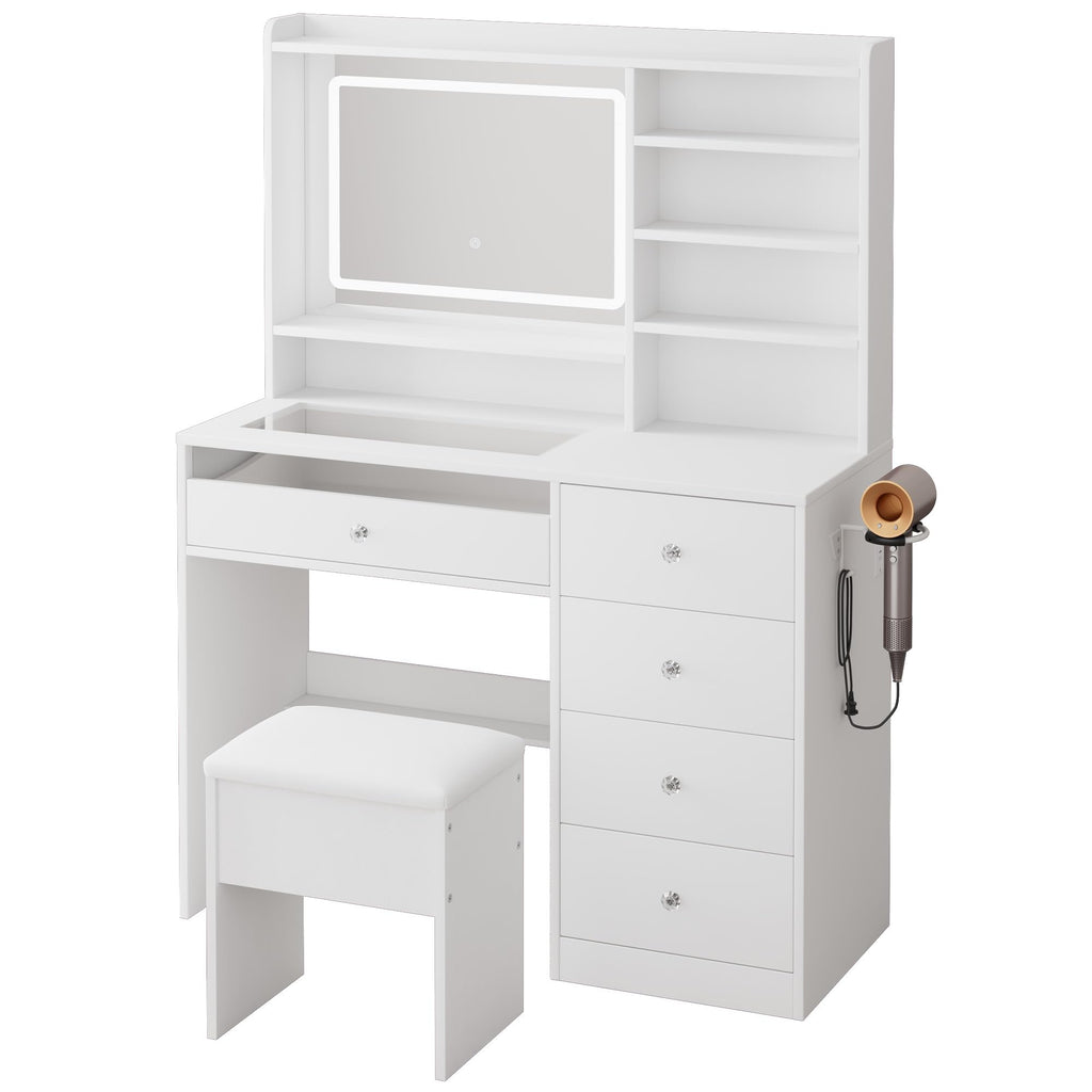White Vanity Desk Set with Glass Desktop Y987426