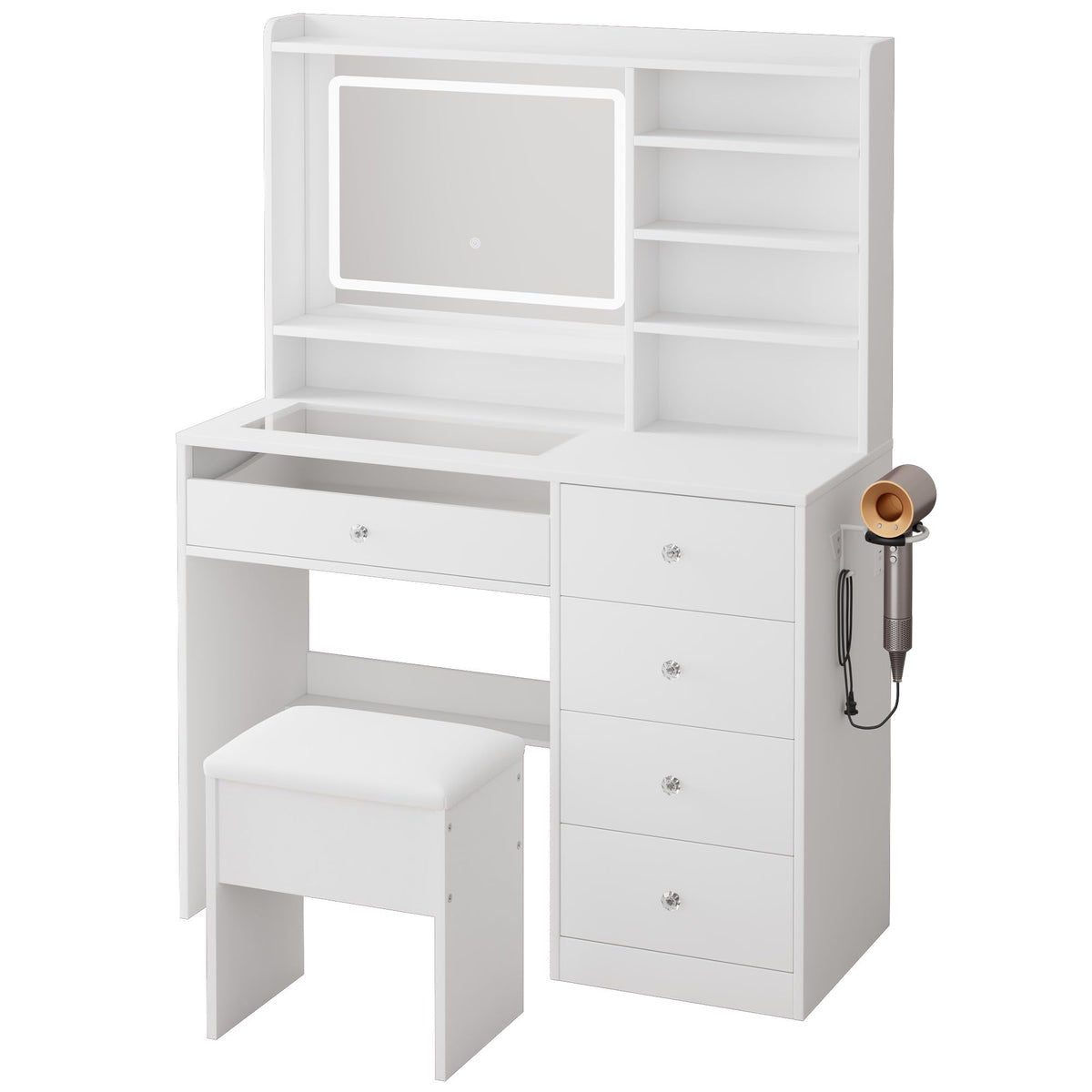 White Vanity Desk Set with Glass Desktop Y987426