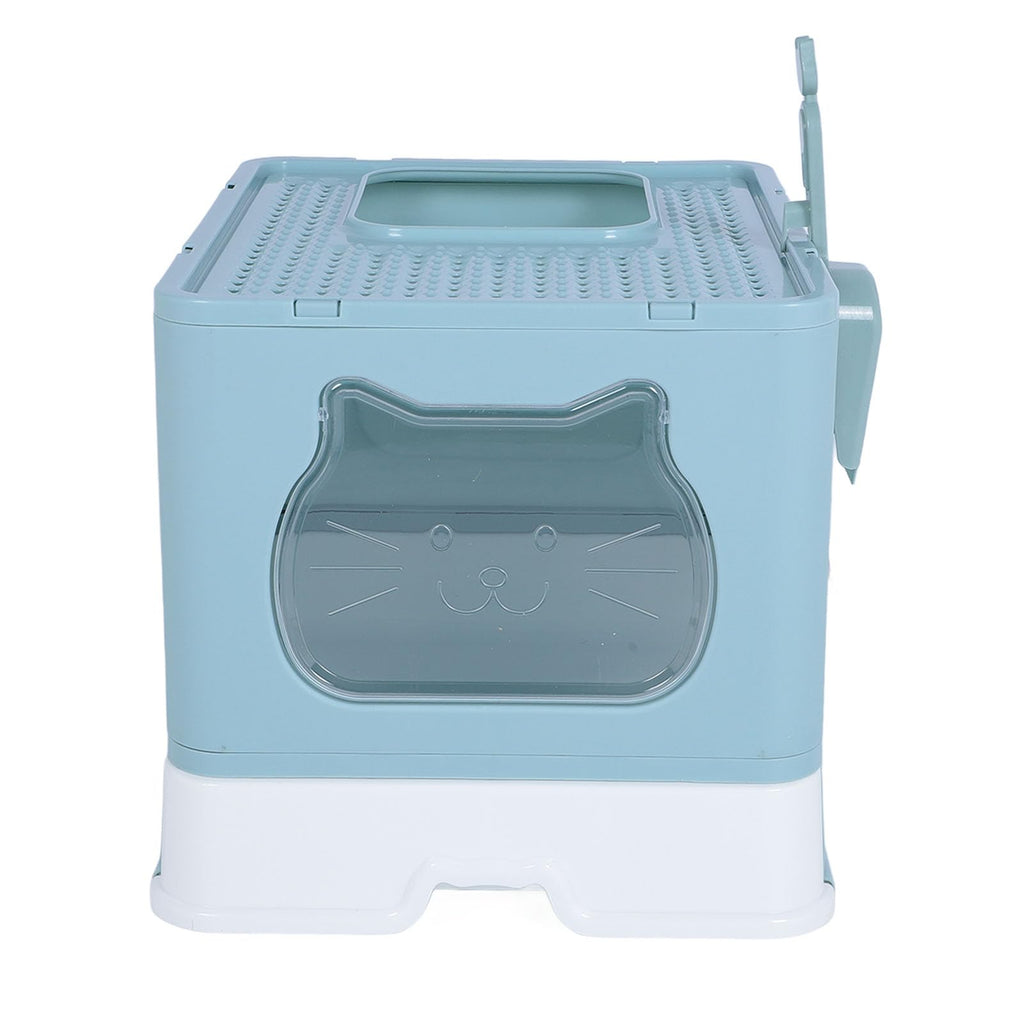 Enclosed Cat Litter Box Top Entry Foldable with Lid Blue A54192