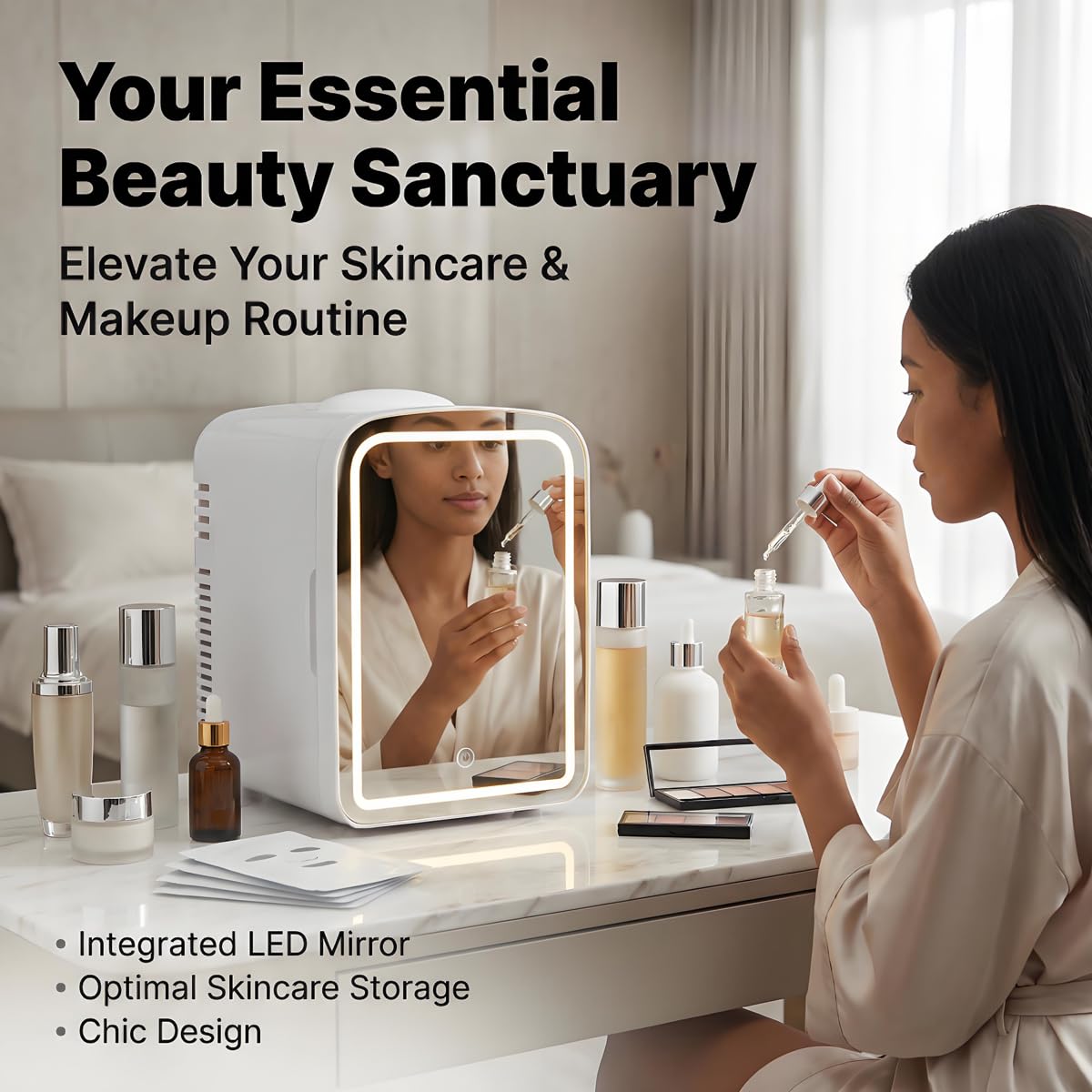 4L Mini Skincare Refrigerator with Dimmable LED Mirror E796640