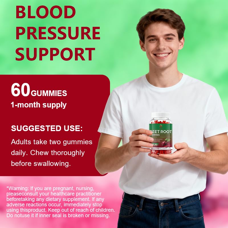 Beet Root Gummies 60 Chews Vegan Non-GMO Gluten Free Supplement X8544