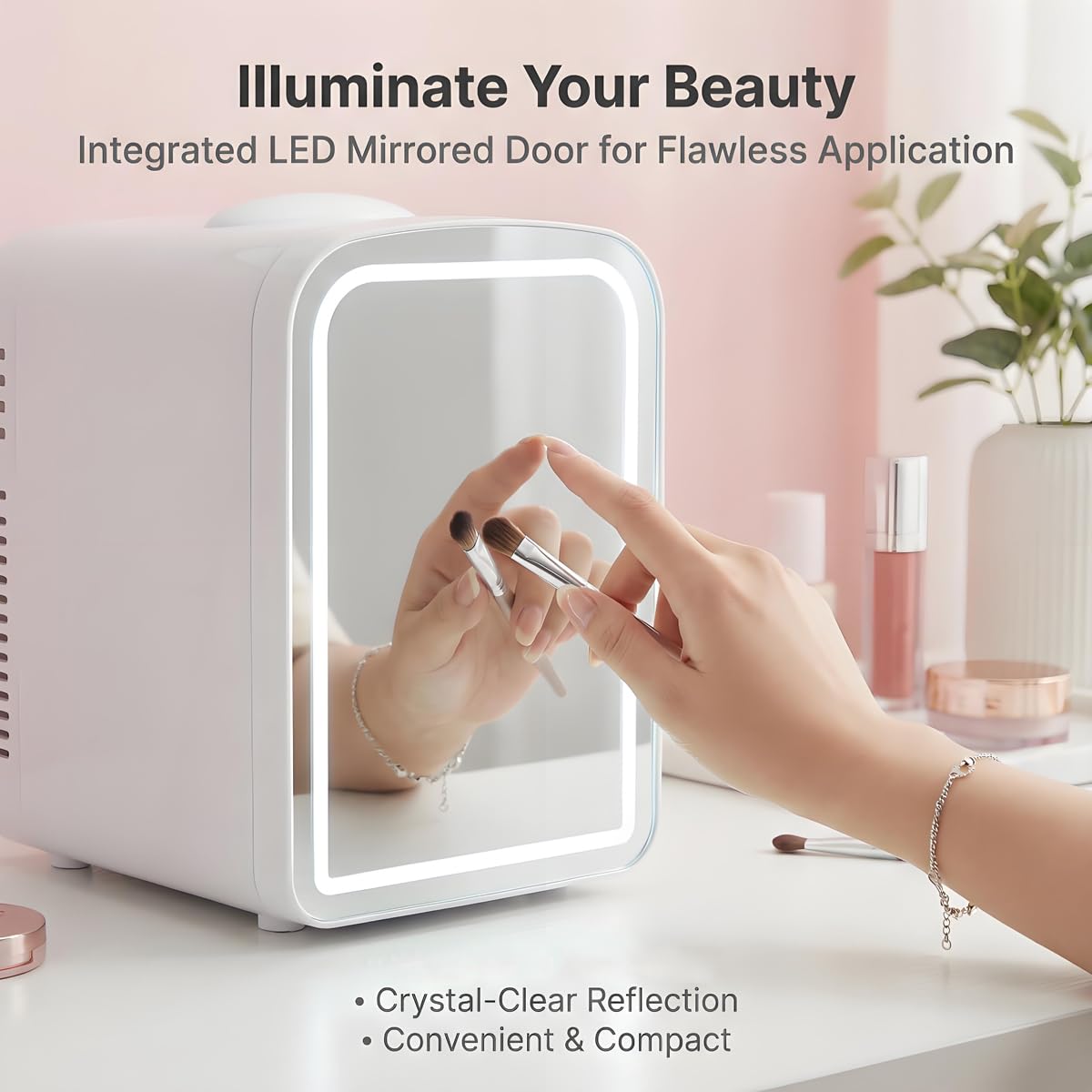 4L Mini Skincare Refrigerator with Dimmable LED Mirror E796640