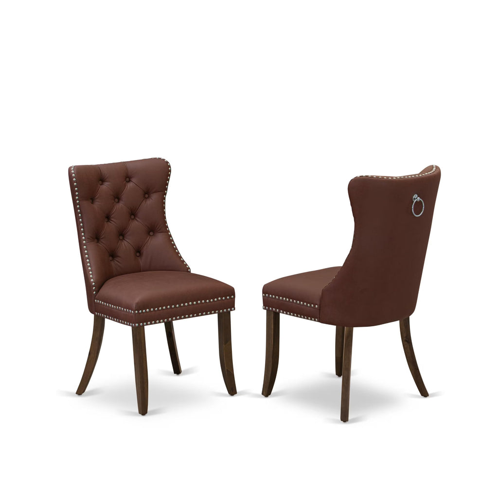 9 Piece Mid-Century Dining Table Set with 8 Burgundy Polyester Chairs B751040
