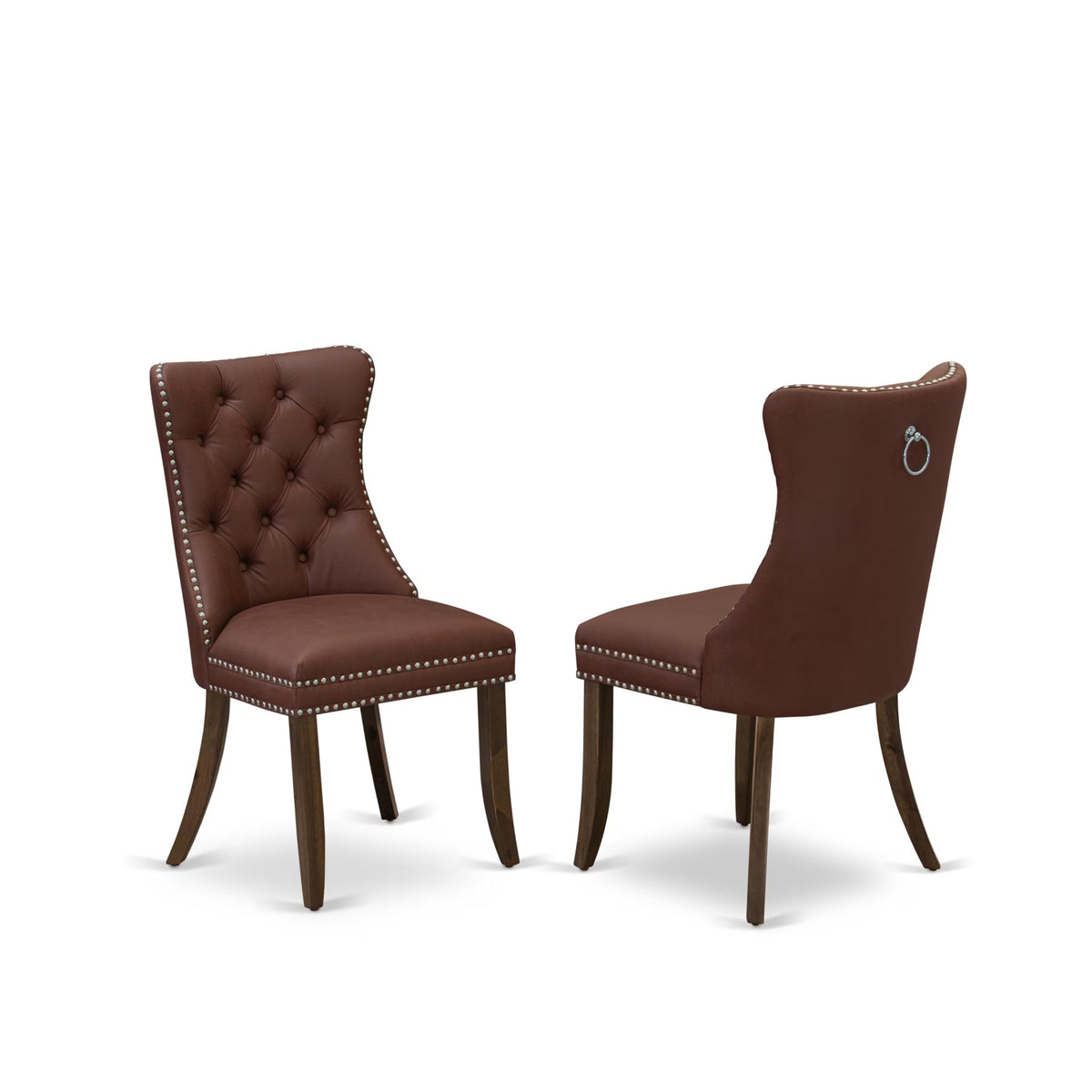 9 Piece Mid-Century Dining Table Set with 8 Burgundy Polyester Chairs B751040