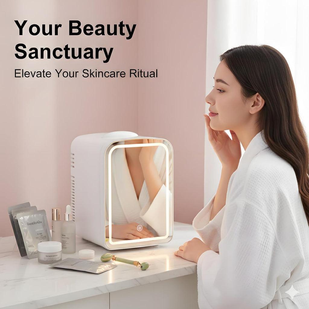 4L Mini Skincare Refrigerator with Dimmable LED Mirror E796640