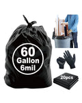 6 Mil Heavy Duty Contractor Trash Bags, 50/55/60 Gallon, Black, 20 Pack R483779