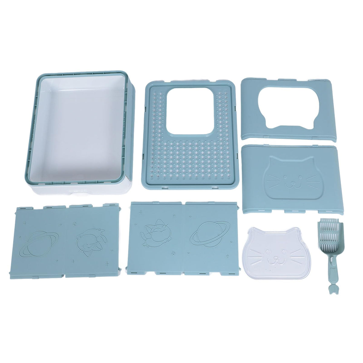 Enclosed Cat Litter Box Top Entry Foldable with Lid Blue A54192