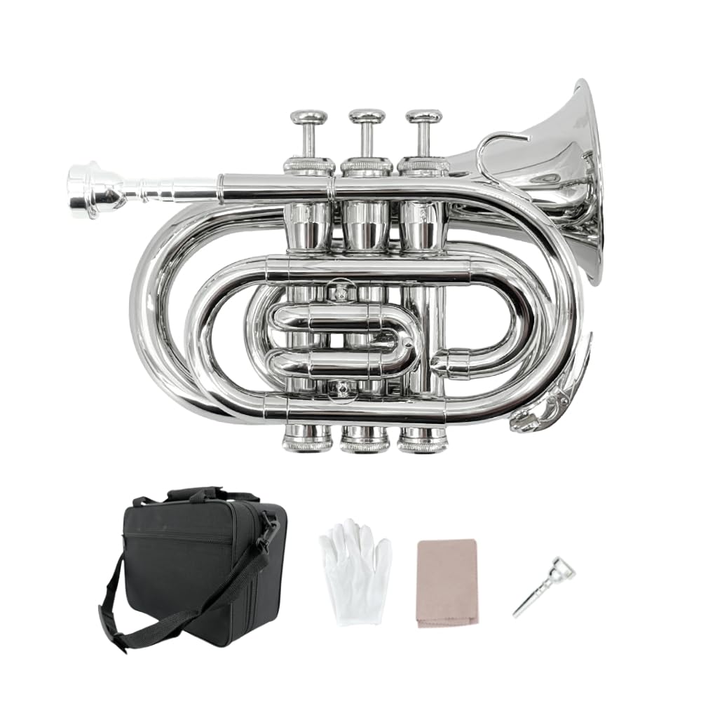 Pocket Trumpet Mini Brass Instrument with 7C Mouthpiece & Case S73066
