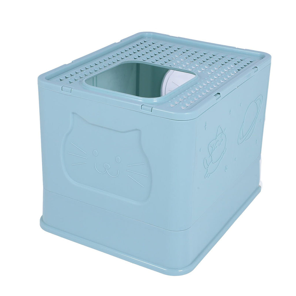 Enclosed Cat Litter Box Top Entry Foldable with Lid Blue A54192