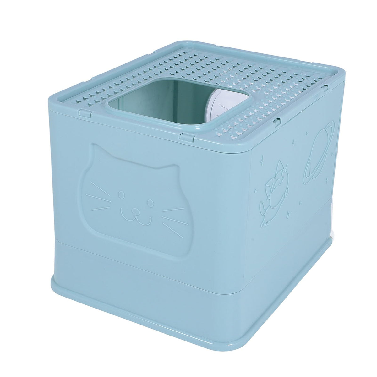 Enclosed Cat Litter Box Top Entry Foldable with Lid Blue A54192