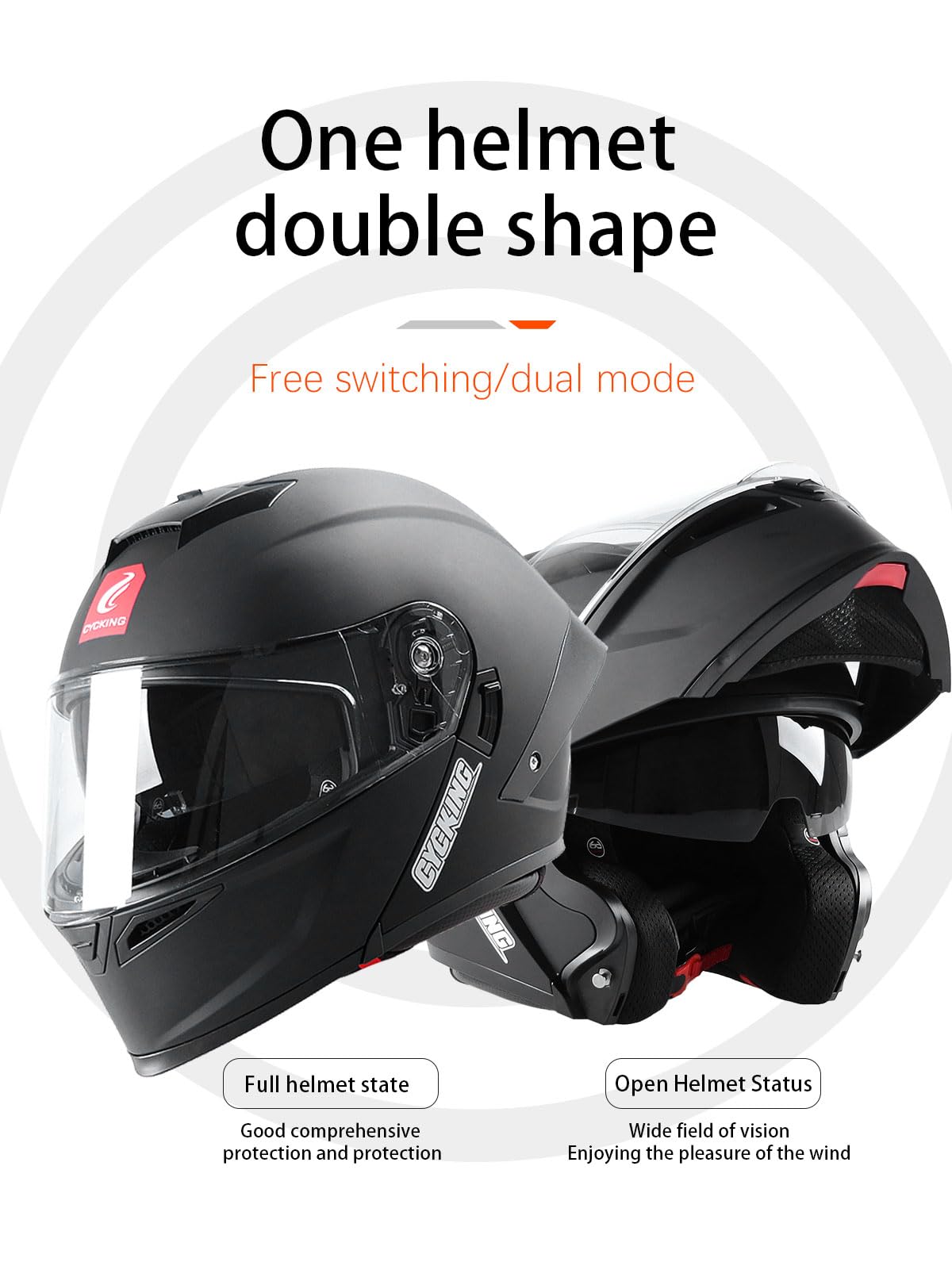 Modular Flip Up Full Face Motorcycle Helmet with Dual Visor Y449548