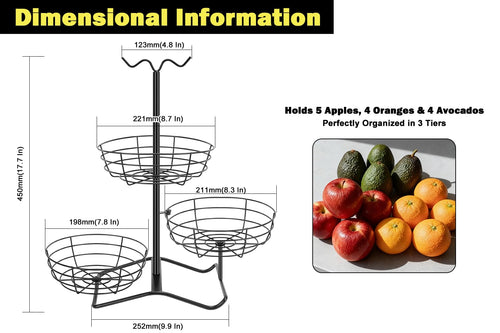 3 Tier Fruit Basket Bowl with 2 Banana Hooks M24720