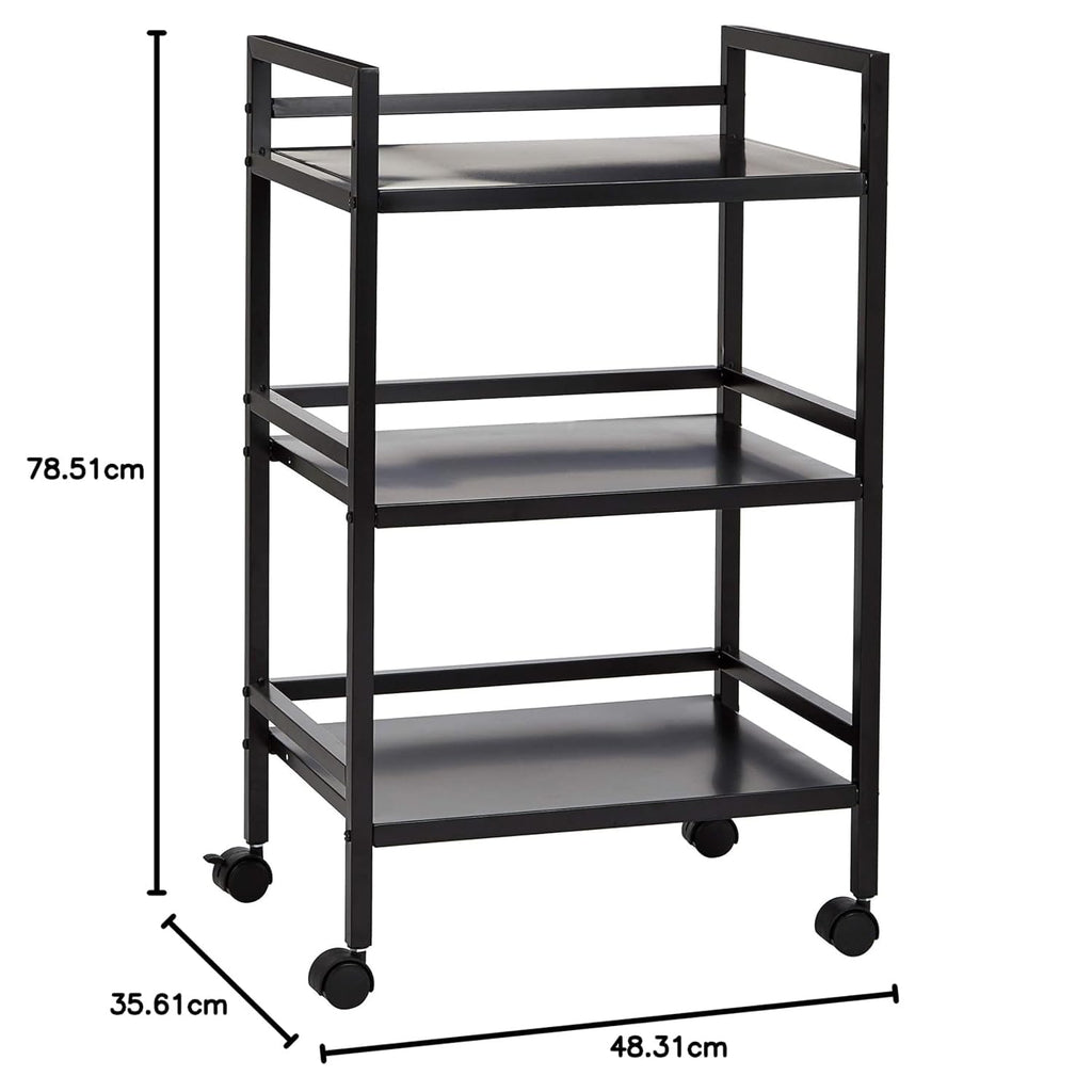3-Tier Black Metal Rolling Utility Cart D812