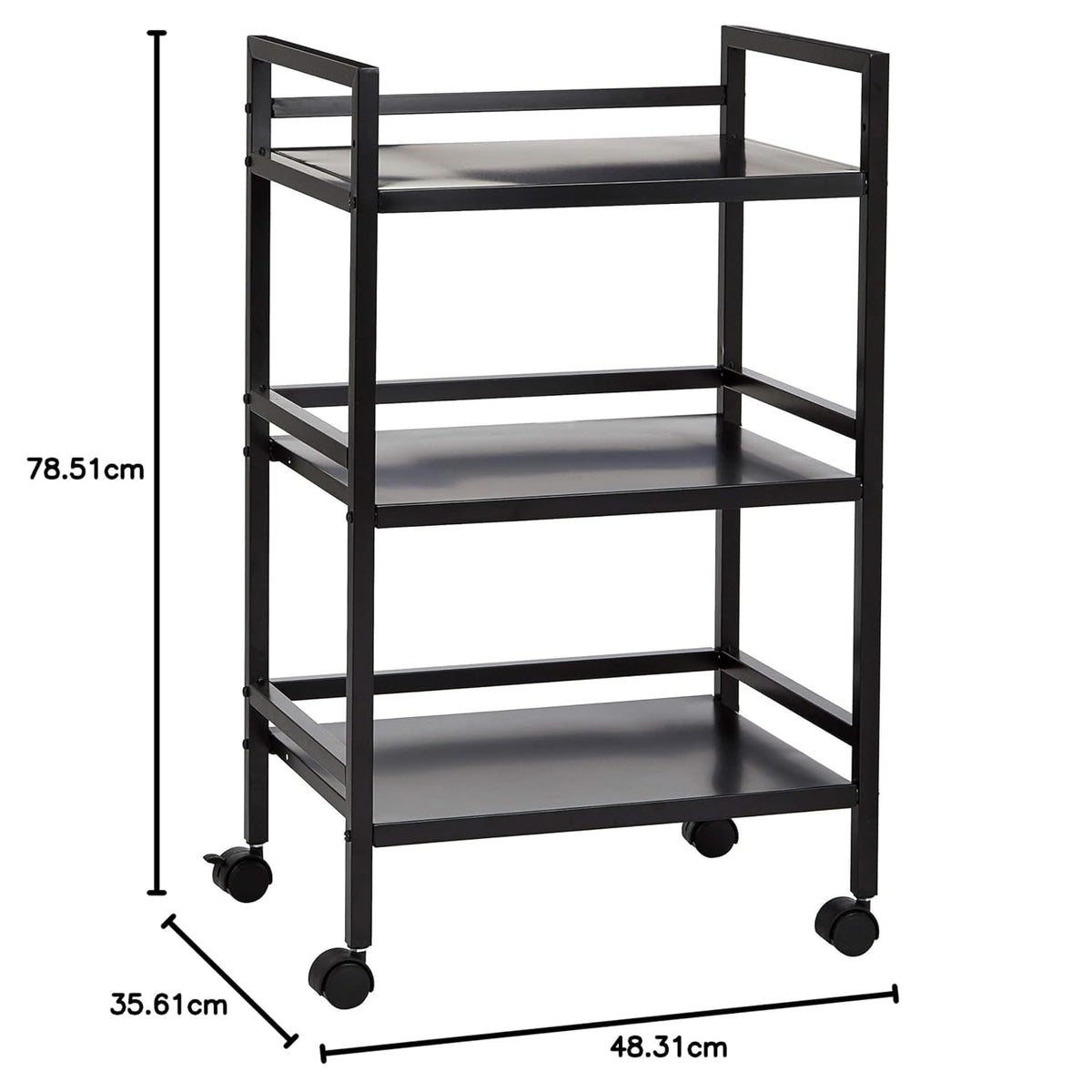 3-Tier Black Metal Rolling Utility Cart D812