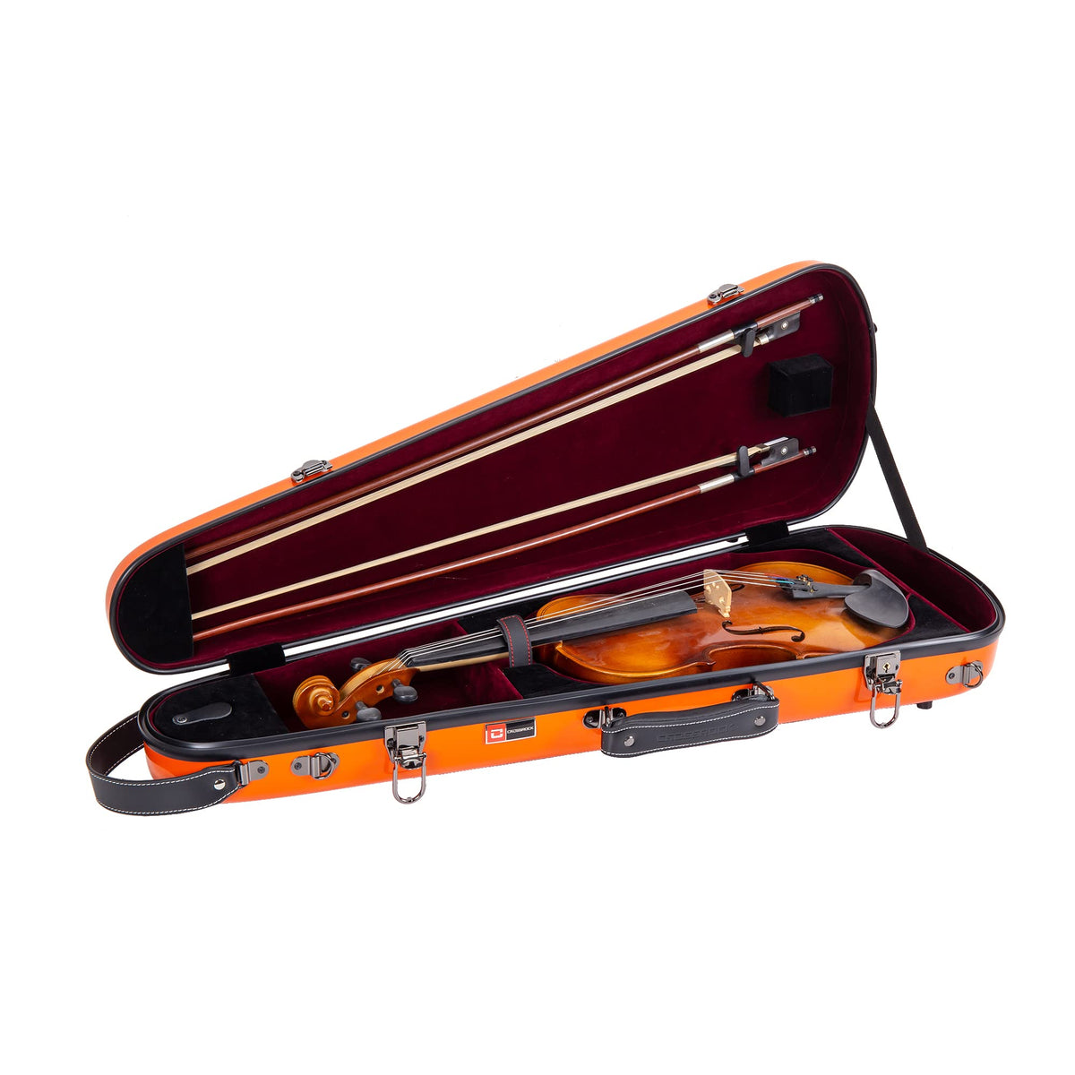 Fiberglass Violin Case for 4/4 Full Size Glossy Orange Velvet Interior I29163