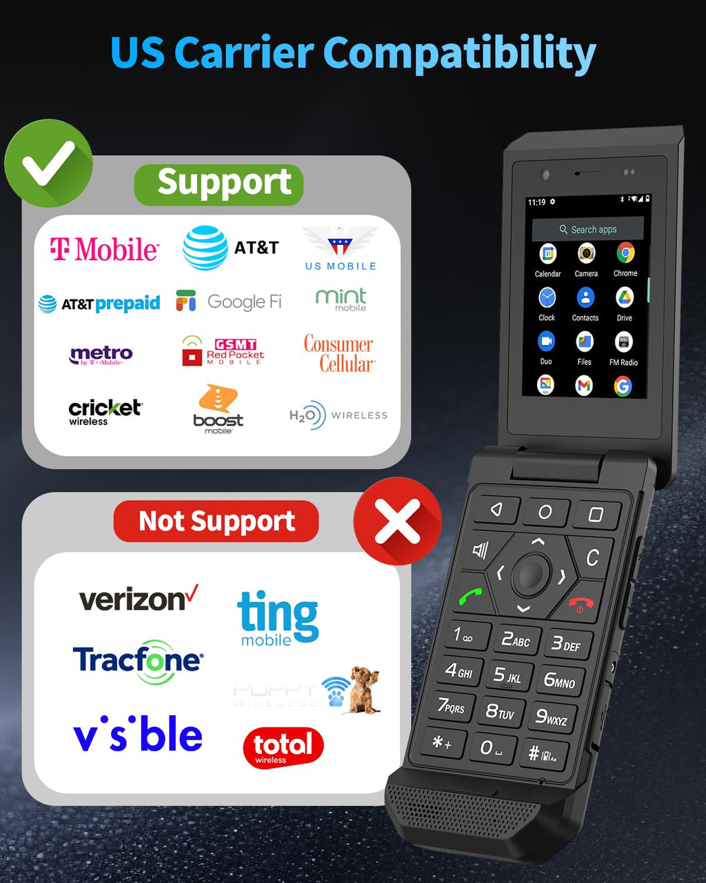 Unlocked 4G LTE Rugged Flip Phone H66886
