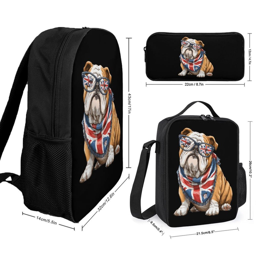 English Bulldog UK Flag Backpack with Lunch Box Pencil Case Q12329