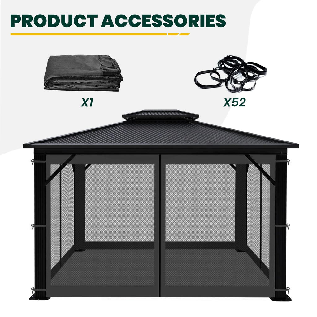 12' x 14' 4-Panel Gazebo Mosquito Netting with Zippers, Black B84928